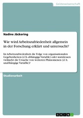 Wie wird Arbeitszufriedenheit allgemein in der Forschung erklärt und untersucht?