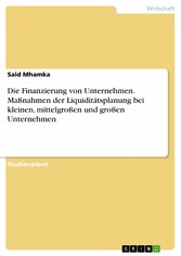 Die Finanzierung von Unternehmen. Maßnahmen der Liquiditätsplanung bei kleinen, mittelgroßen und großen Unternehmen