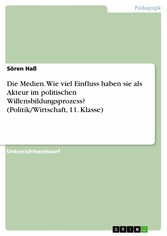 Die Medien. Wie viel Einfluss haben sie als Akteur im politischen Willensbildungsprozess? (Politik/Wirtschaft, 11. Klasse)