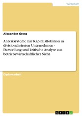 Anreizsysteme zur Kapitalallokation in divisionalisierten Unternehmen - Darstellung und kritische Analyse aus betriebswirtschaftlicher Sicht