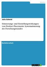 Erinnerungs- und Einstellungswirkungen von Product Placements. Systematisierung des Forschungsstandes