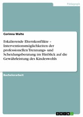 Eskalierende Elternkonflikte - Interventionsmöglichkeiten der professionellen  Trennungs- und Scheidungsberatung im Hinblick auf die Gewährleistung des Kindeswohls