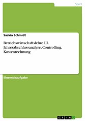 Betriebswirtschaftslehre III. Jahresabschlussanalyse, Controlling, Kostenrechnung