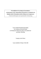 Personalisiertes E-Learning in Unternehmen: Anforderungen an die Ausgestaltung Web-basierter Lerneinheiten im Hinblick auf die Wirksamkeit und die Effizient des Lernprozesses