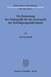 Die Bedeutung des Ehrbegriffs für die Systematik der Beleidigungstatbestände.