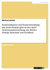 Kommunikation und Teamentwicklung. Ein neues Projekt geht an den Start! Teamzusammenstellung, das KOALA Prinzip, Einwände und Feedback