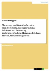 Marketing- und Vertriebstheorien. Trendforschung, Ideengewinnung, Selektion und Bewertung, Zielgruppenfindung, Hakenmodell, Lean Startup, Markenmanagement