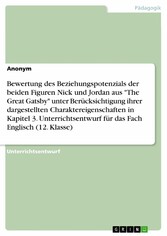 Bewertung des Beziehungspotenzials der beiden Figuren Nick und Jordan aus 'The Great Gatsby' unter Berücksichtigung ihrer dargestellten Charaktereigenschaften in Kapitel 3. Unterrichtsentwurf für das Fach Englisch (12. Klasse)