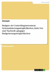 Budgets als Controllinginstrument. Systematisierungsmöglichkeiten, Ziele, Vor- und Nachteile gängiger Budgetierungsmöglichkeiten