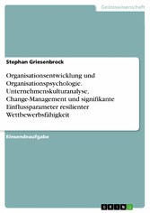 Organisationsentwicklung und Organisationspsychologie. Unternehmenskulturanalyse, Change-Management und signifikante Einflussparameter resilienter Wettbewerbsfähigkeit