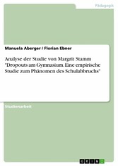 Analyse der Studie von Margrit Stamm 'Dropouts am Gymnasium. Eine empirische Studie zum Phänomen des Schulabbruchs'