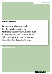 Lernstandserfassung und Fördermöglichkeiten im Mathematikunterricht. Hilfen zum Übergang von der Primar- in die Sekundarstufe an der Schule zur individuellen Lernförderung