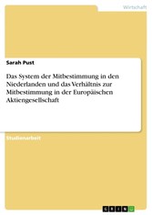 Das System der Mitbestimmung in den Niederlanden und das Verhältnis zur Mitbestimmung in der Europäischen Aktiengesellschaft